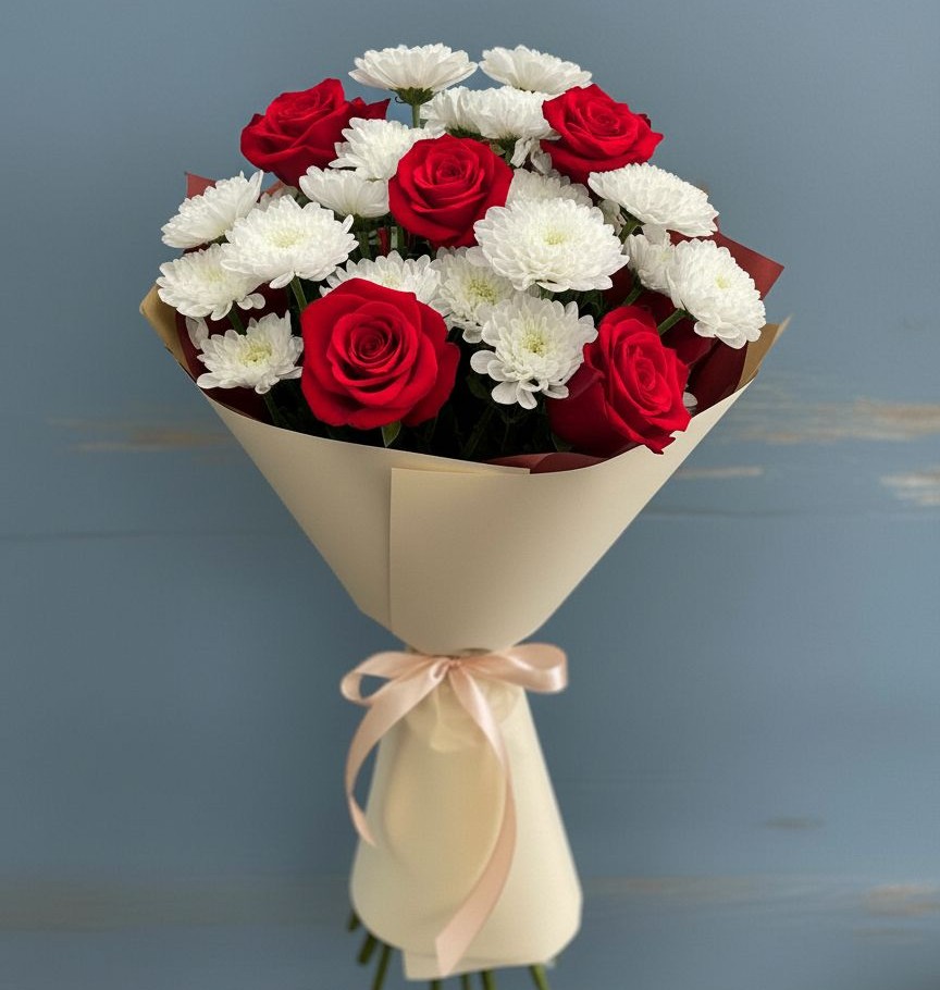 Букет цветов из: Розы и Хризантемы в Приазовской