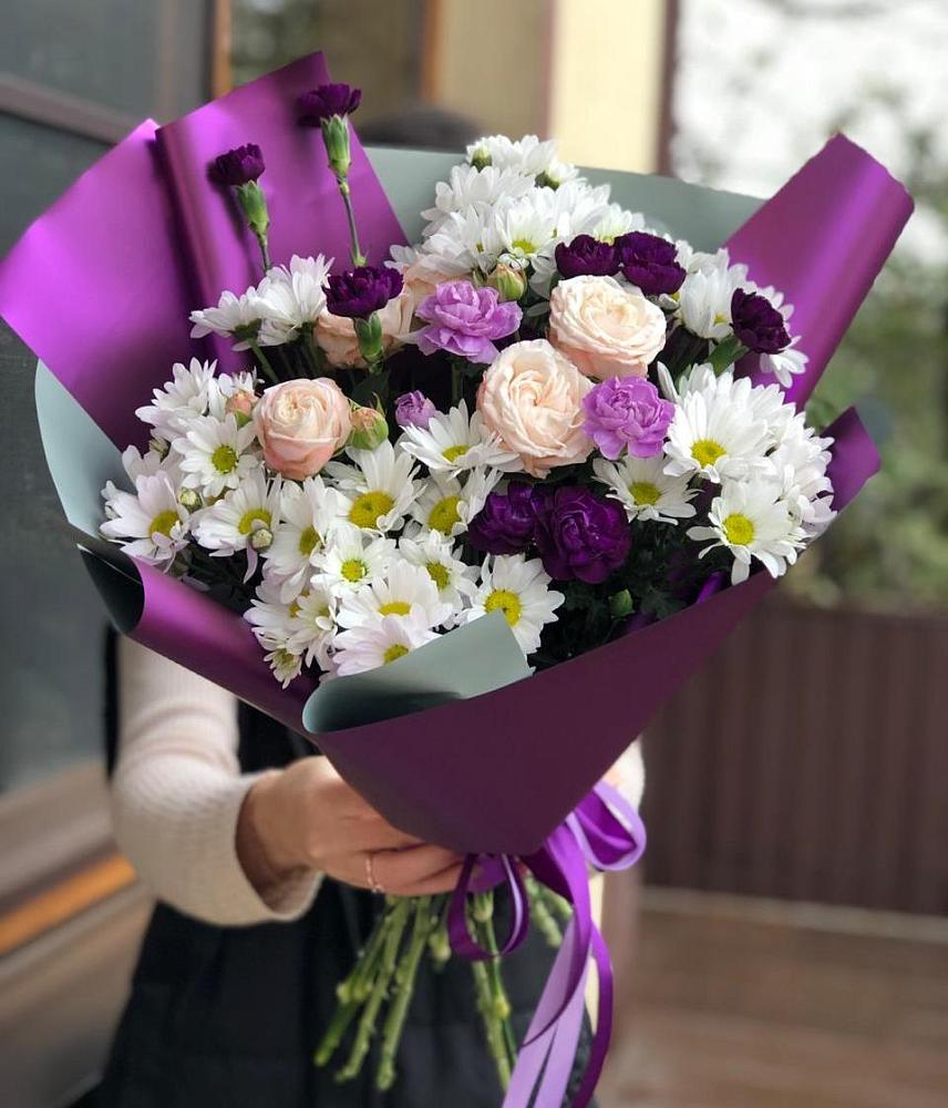 Букет цветов из: Хризантемы, Гвоздики и Розы в Приазовской