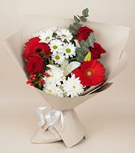 Букет цветов из:  Розы, Хризантемы, Герберы и Лилии в Приазовской