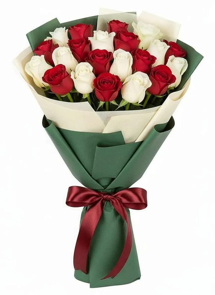 Букет Микс из красных и белых роз в Приазовской