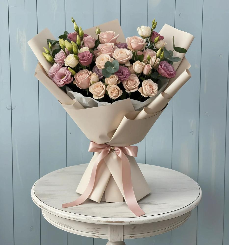 Букет цветов из: Розы и Лизиантусы в Приазовской