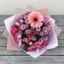 Букет цветов из:  Розы, Герберы и Хризантемы в Приазовской