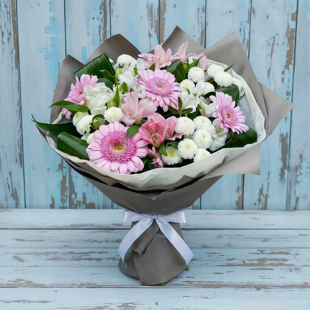 Букет цветов из: Герберы, Альстромерии и Хризантемы в Приазовской