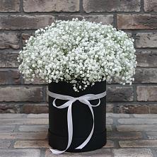 Цветочная композиция из Гипсофила в шляпной коробке в Приазовской